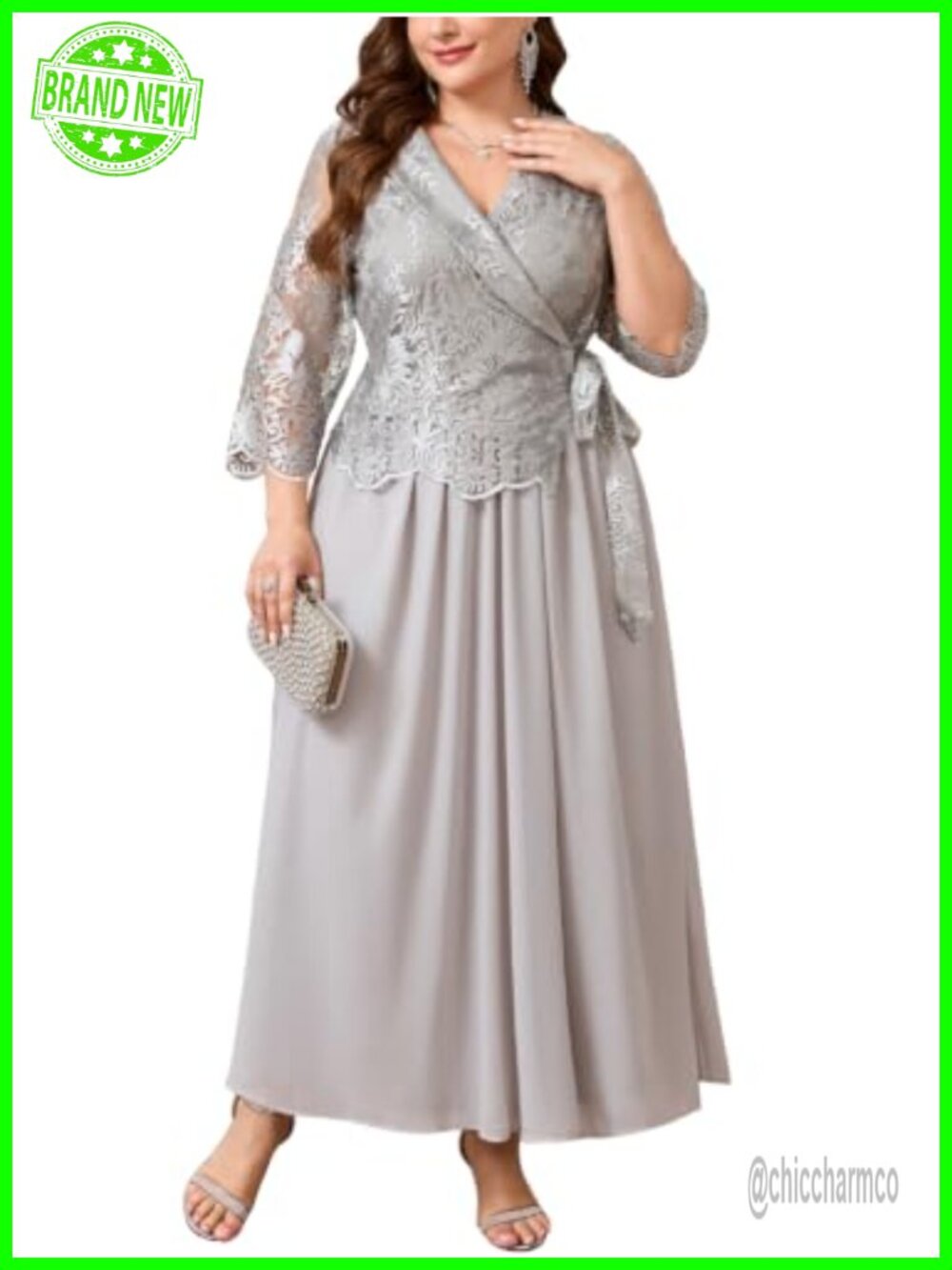 Plus Size Mother of Bride Floral Lace Chiffon Maxi Dress Formal Wedding Guest